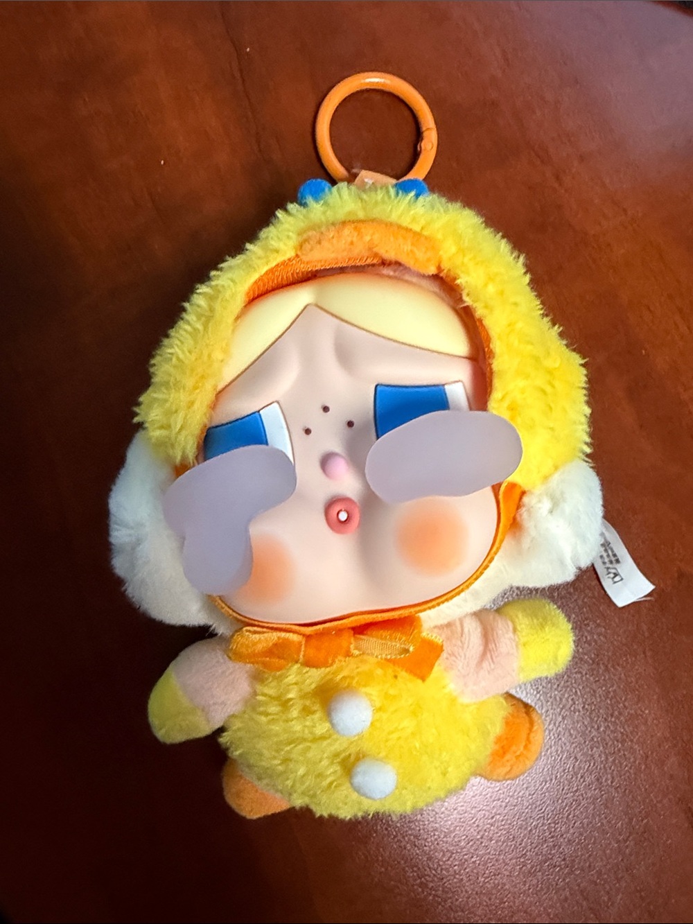 Yellow Plush Keychain Doll with Soft Face and Orange Accent